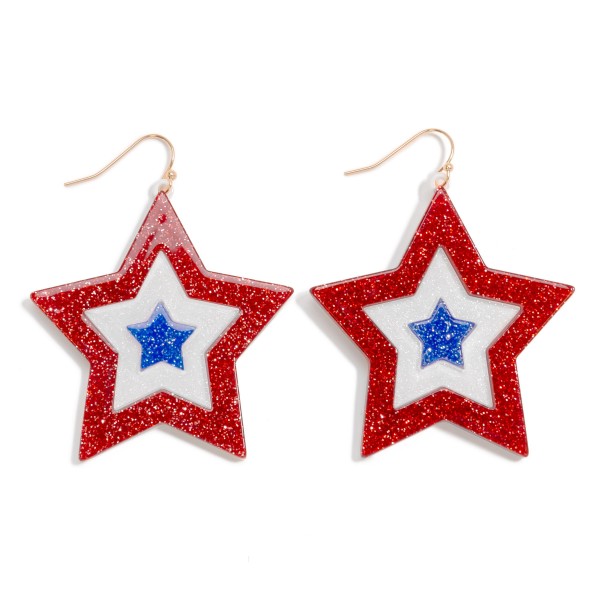 Nesting Americana Glitter Resin Star Drop Earrings 

- Approximately 2.5" L 