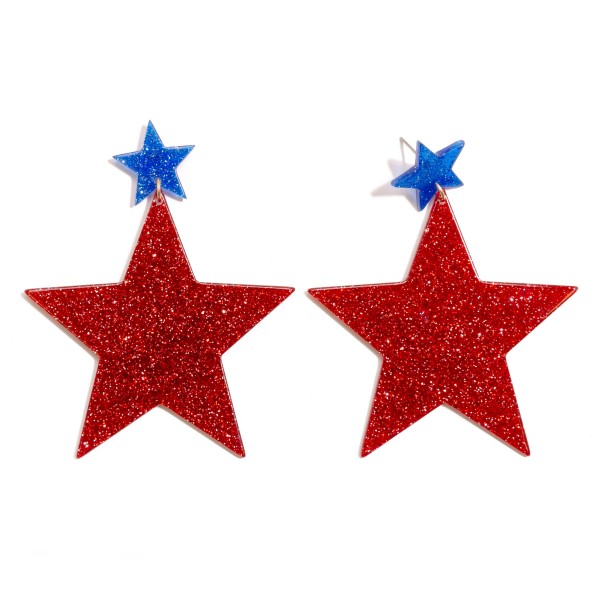 Wholesale linked Americana Glitter Resin Star Drop Earrings L