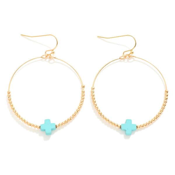 Wholesale metal Beaded Hoop Earrings Dainty Cross Bead L
