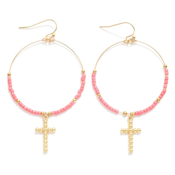 Wholesale beaded Wire Hoop Drop Earrings Ball Cross Charms L