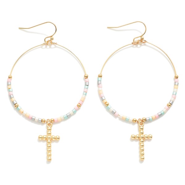 Wholesale beaded Wire Hoop Drop Earrings Ball Cross Charms L