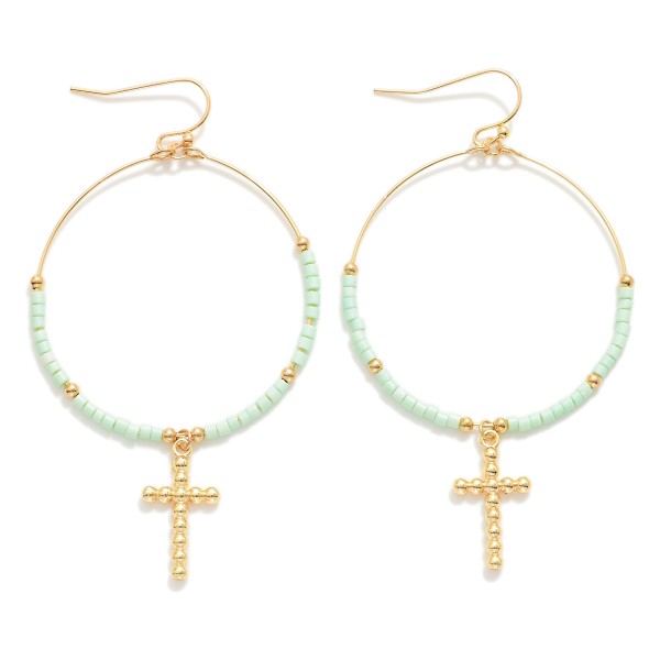 Wholesale beaded Wire Hoop Drop Earrings Ball Cross Charms L