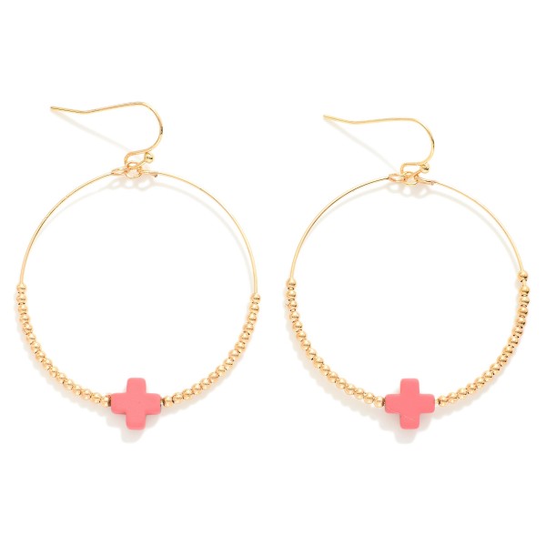 Wholesale metal Beaded Hoop Earrings Dainty Cross Bead L
