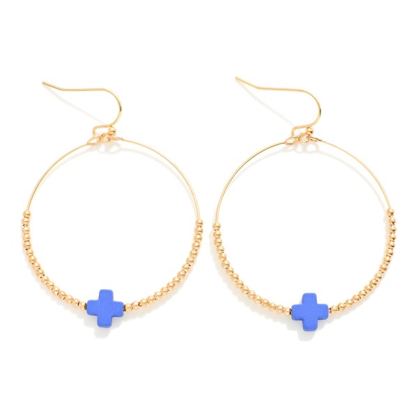 Wholesale metal Beaded Hoop Earrings Dainty Cross Bead L