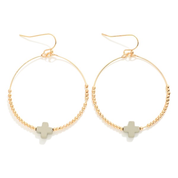 Wholesale metal Beaded Hoop Earrings Dainty Cross Bead L