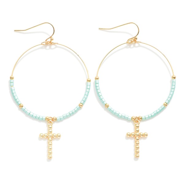 Wholesale beaded Wire Hoop Drop Earrings Ball Cross Charms L