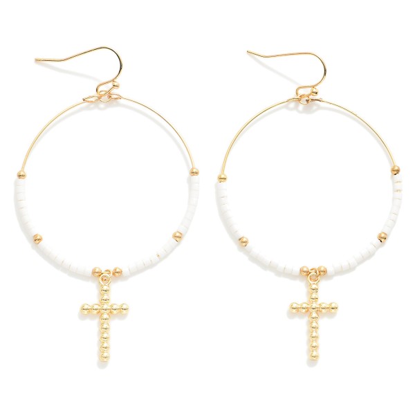 Wholesale beaded Wire Hoop Drop Earrings Ball Cross Charms L