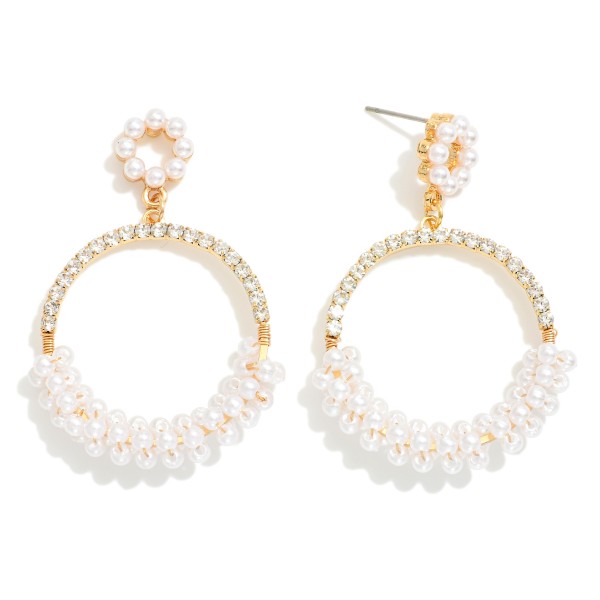 Wholesale rhinestone Pearl Beaded Wire Wrapped Hoop Drop Earrings L