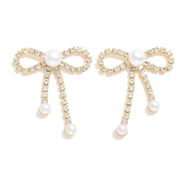 Wholesale rhinestone Bow Post Drop Earrings Pearl Details L