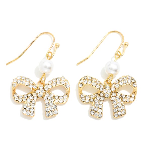 Wholesale rhinestone Studded Bow Drop Earrings Pearl Detail L