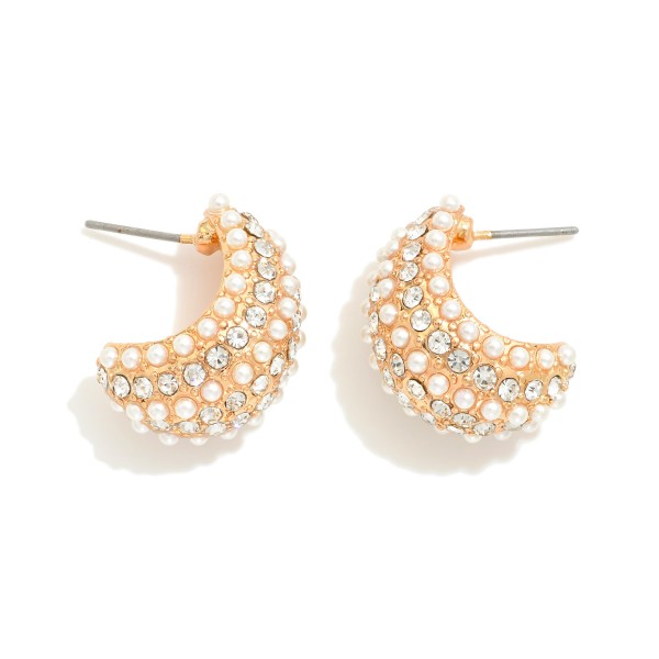 Wholesale pearl Rhinestone Studded Teardrop Hoop Earrings L