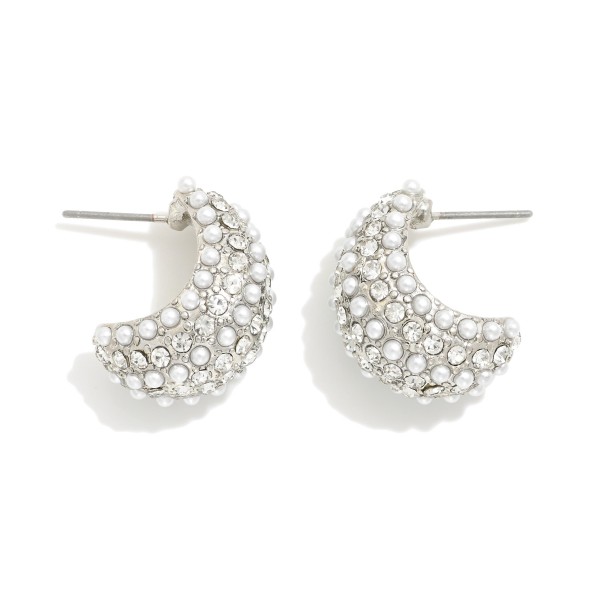 Wholesale pearl Rhinestone Studded Teardrop Hoop Earrings L