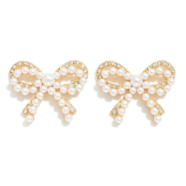 Wholesale pearl Rhinestone Studded Bow Post Drop Earrings W
