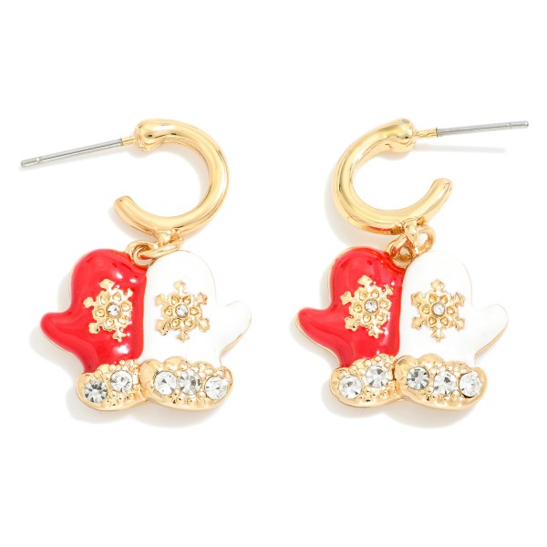 Wholesale huggie Hoop Earrings Enamel Rhinestone Studded Mitten Charms L