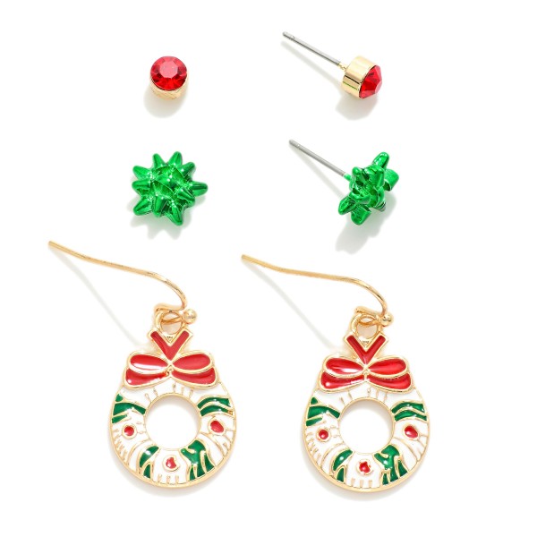 Wholesale set Three Christmas Themed Earrings Christmas Present Bows Christmas W