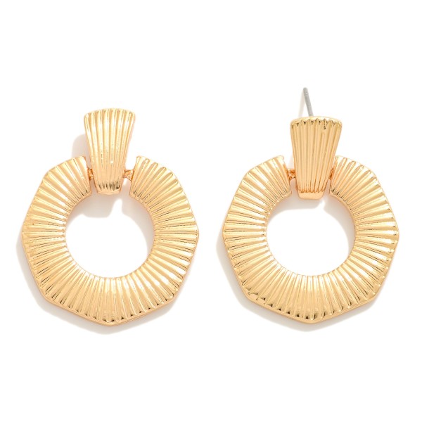 Wholesale ribbed Metal Hexagon Door Knocker Drop Earrings L