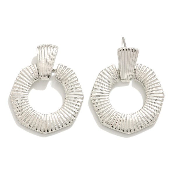 Wholesale ribbed Metal Hexagon Door Knocker Drop Earrings L
