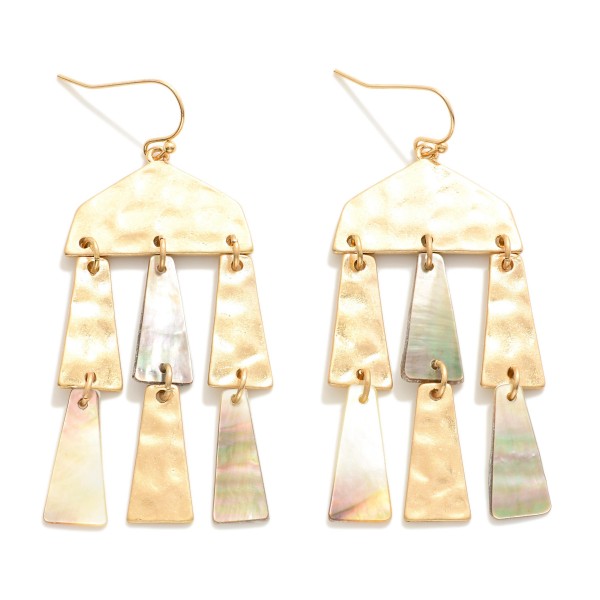 Wholesale linked Hammered Metal Pearlescent Shell Tassel Drop Earrings L