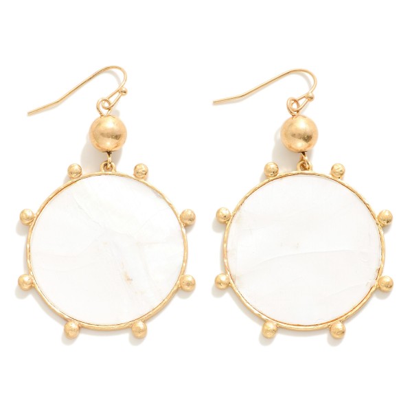 Wholesale pearlescent Circle Drop Earrings Gold Studded Border L