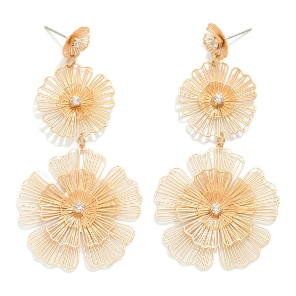 Wholesale linked Metal Wire Flowers Drop Earrings Rhinestone Details L