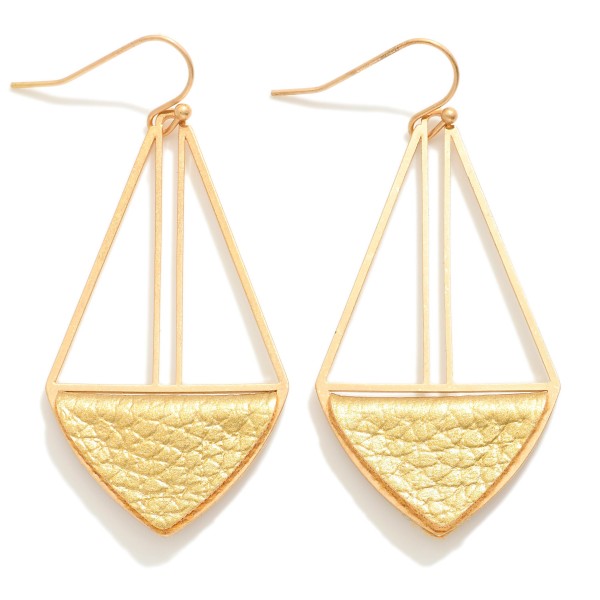 Wholesale gold Drop Earrings Folded Leather Triangle Detail L