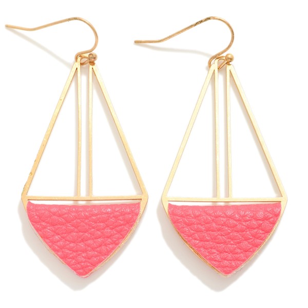 Wholesale gold Drop Earrings Folded Leather Triangle Detail L