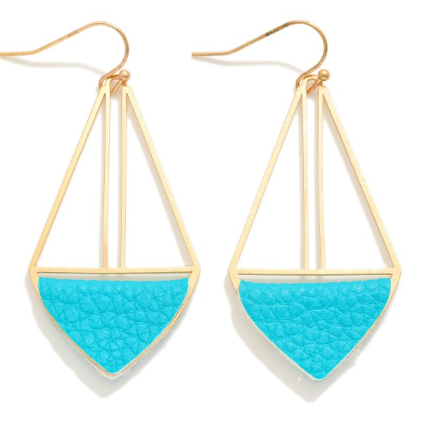 Wholesale gold Drop Earrings Folded Leather Triangle Detail L