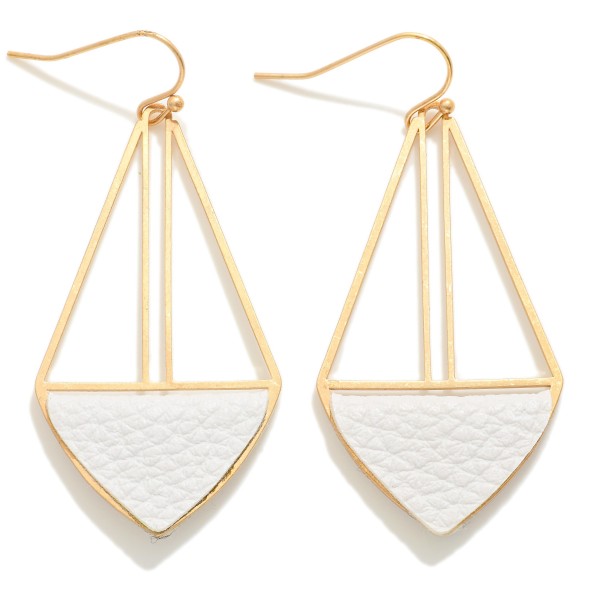 Wholesale gold Drop Earrings Folded Leather Triangle Detail L