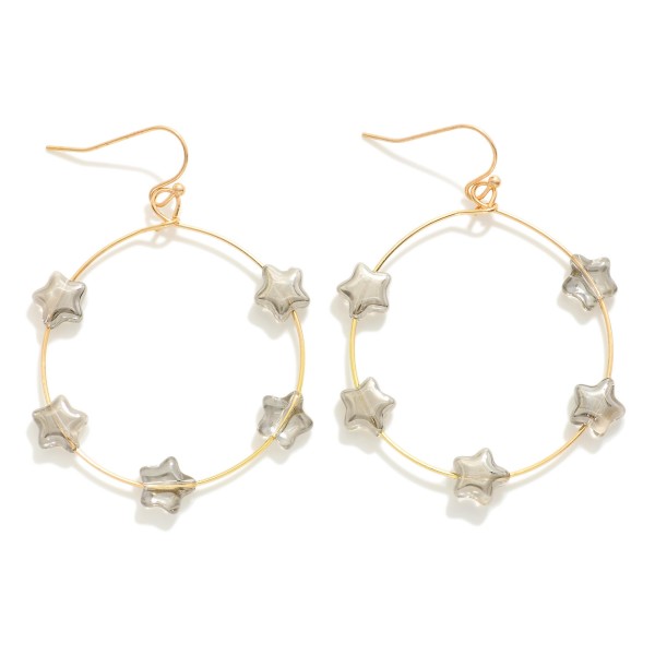 Wholesale gold Metal Wire Hoop Drop Earrings Star Bead Stations L