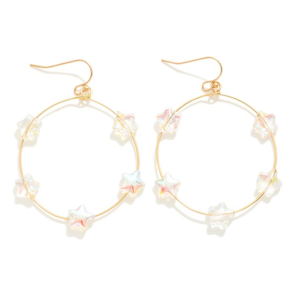 Wholesale gold Metal Wire Hoop Drop Earrings Star Bead Stations L