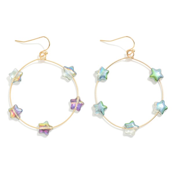 Wholesale gold Metal Wire Hoop Drop Earrings Star Bead Stations L