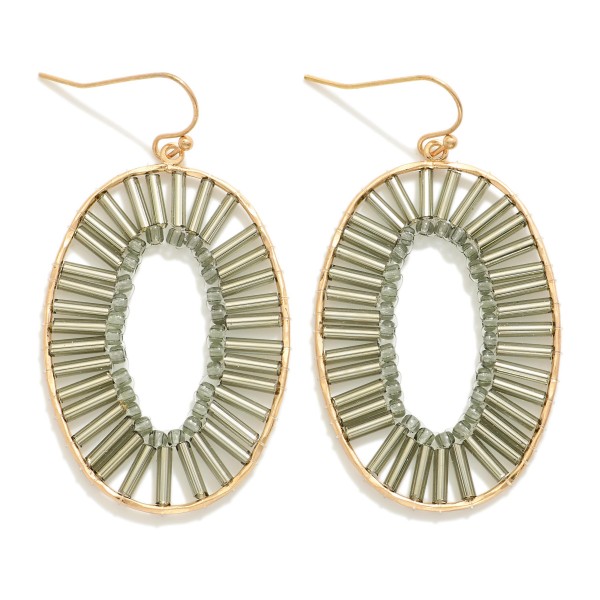 Wholesale inner Beaded Metal Oval Drop Earrings L
