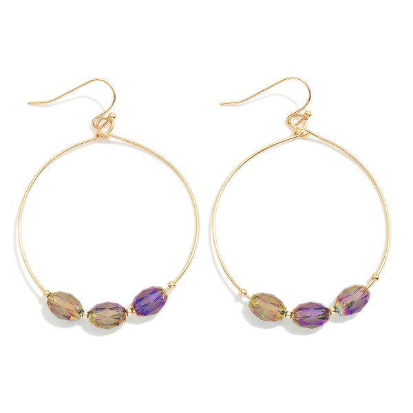 Wholesale faceted Glass Crystal Beaded Gold Wire Hoop Drop Earrings L