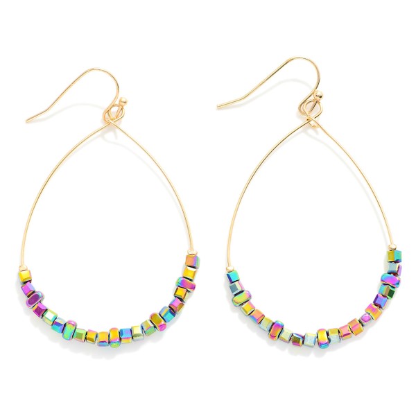 Wholesale metallic Faceted Square Beaded Teardrop Drop Earrings L
