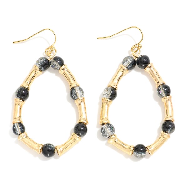 Wholesale beaded Teardrop Drop Earrings Crackled Glass Beads Gold Bamboo Beads L