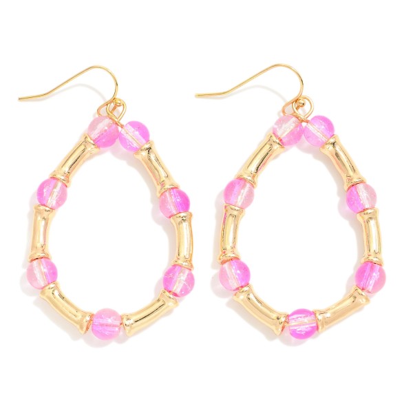 Wholesale beaded Teardrop Drop Earrings Crackled Glass Beads Gold Bamboo Beads L