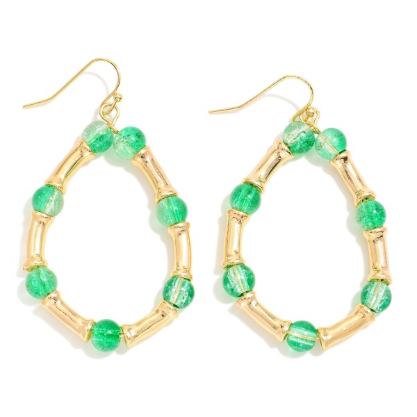 Wholesale beaded Teardrop Drop Earrings Crackled Glass Beads Gold Bamboo Beads L