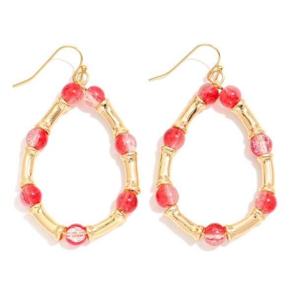 Wholesale beaded Teardrop Drop Earrings Crackled Glass Beads Gold Bamboo Beads L