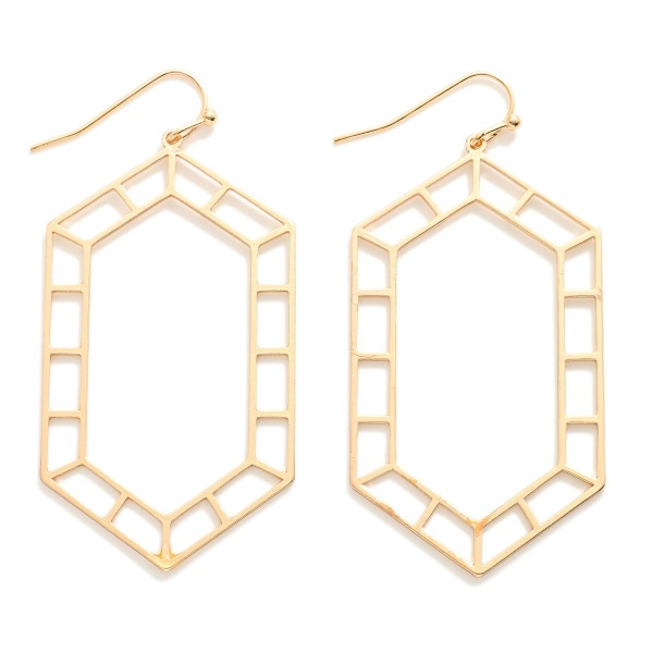 Wholesale stretched Metal Hexagon Frame Drop Earrings L