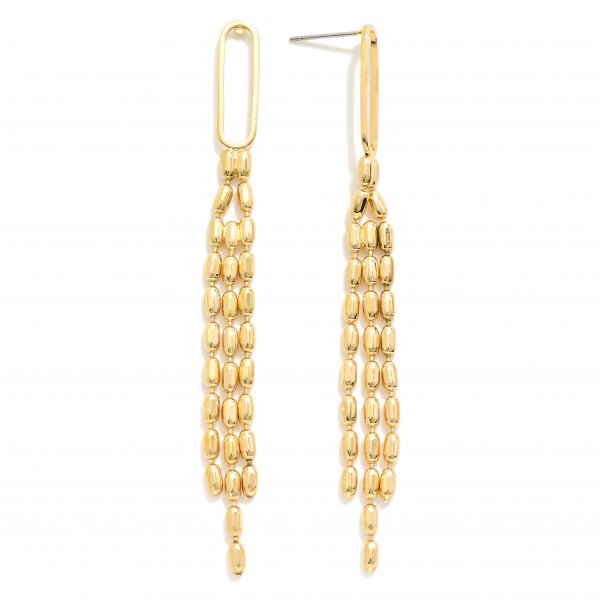 Wholesale gold Metal Oval Post Drop Earrings Ball Chain Tassels L