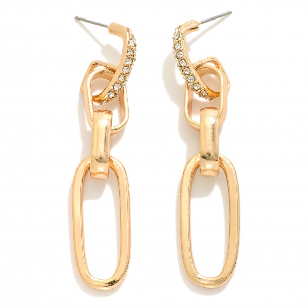 Wholesale gold Metal Chain Link Drop Earrings Rhinestone Studded Posts L