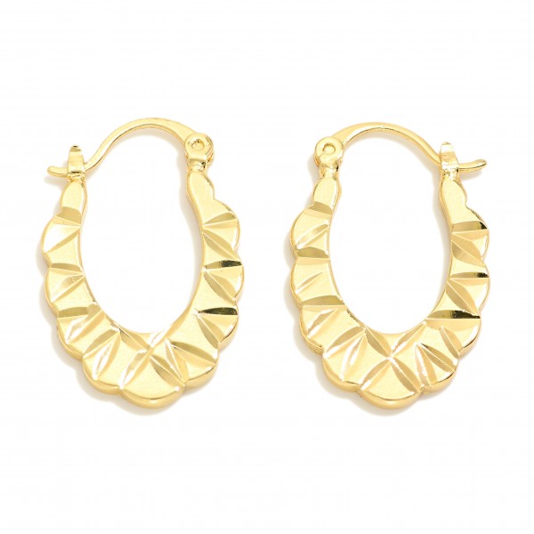 Wholesale embossed Metal Oval Hoop Earrings Scalloped Edge L