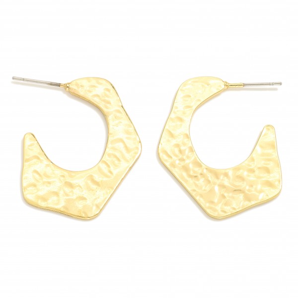 Wholesale flattened Hammered Metal Hexagonal Hoop Earrings L