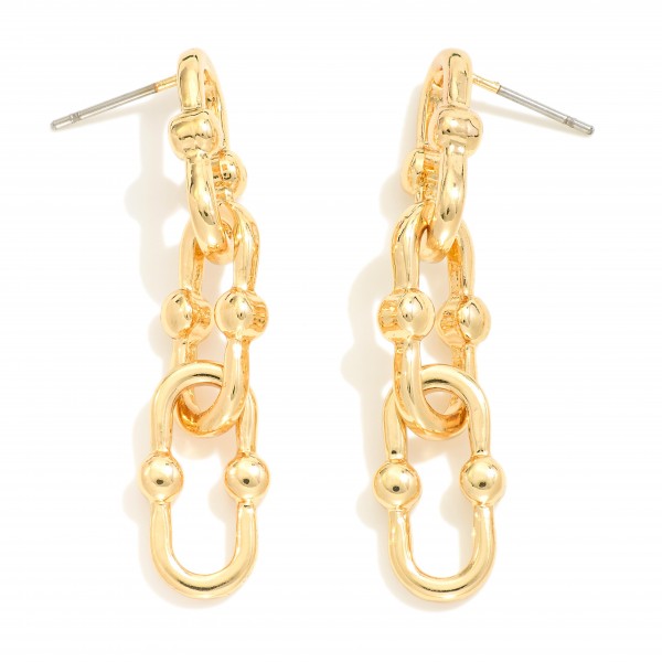 Wholesale gold Metal Chain Link Studded Drop Earrings L