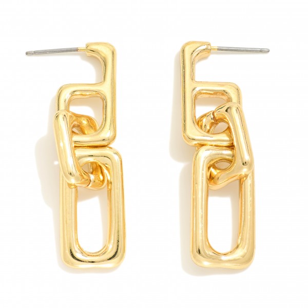 Gold Tone Rounded Rectangle Chain Link Drop Earrings

- Approximately 1.75" L