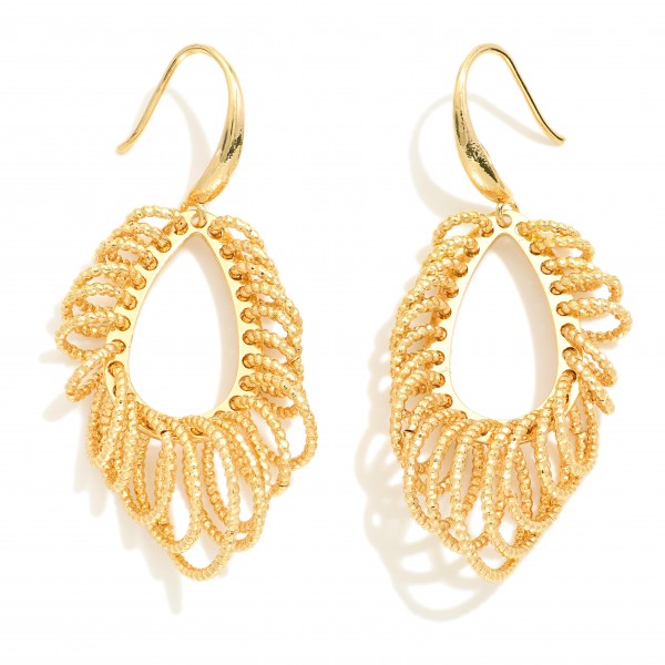 Wholesale metal Teardrop Drop Earrings Textured Metal Hoop Tassels L