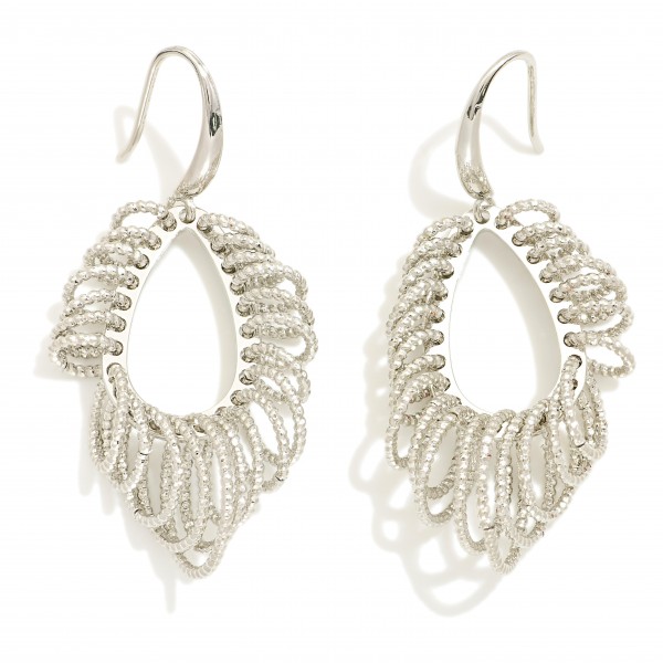 Wholesale metal Teardrop Drop Earrings Textured Metal Hoop Tassels L