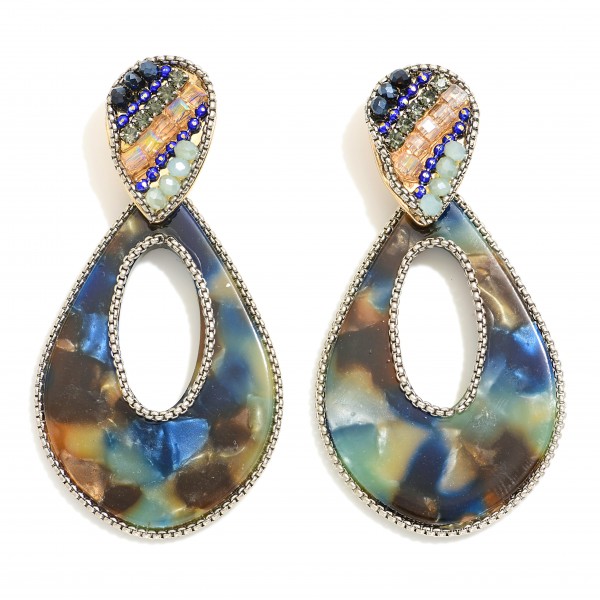 Wholesale marbled Acetate Teardrop Drop Earrings Beaded Inverted Teardrop Posts