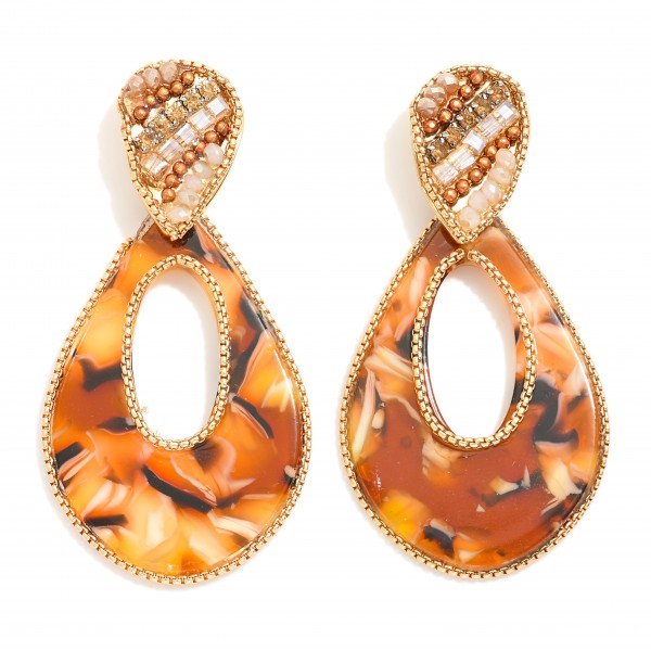 Wholesale marbled Acetate Teardrop Drop Earrings Beaded Inverted Teardrop Posts