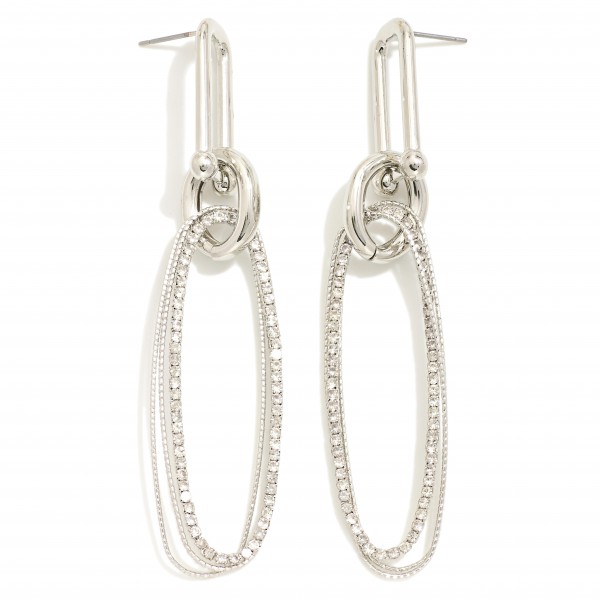 Wholesale long Linked Rhinestone Textured Metal Loop Drop Earrings U Chain Posts